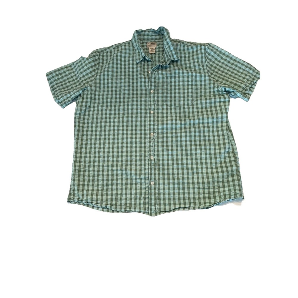 L.L Bean Men's Size XL Blue Green Checkered Button Up Slightly Fitted Shirt